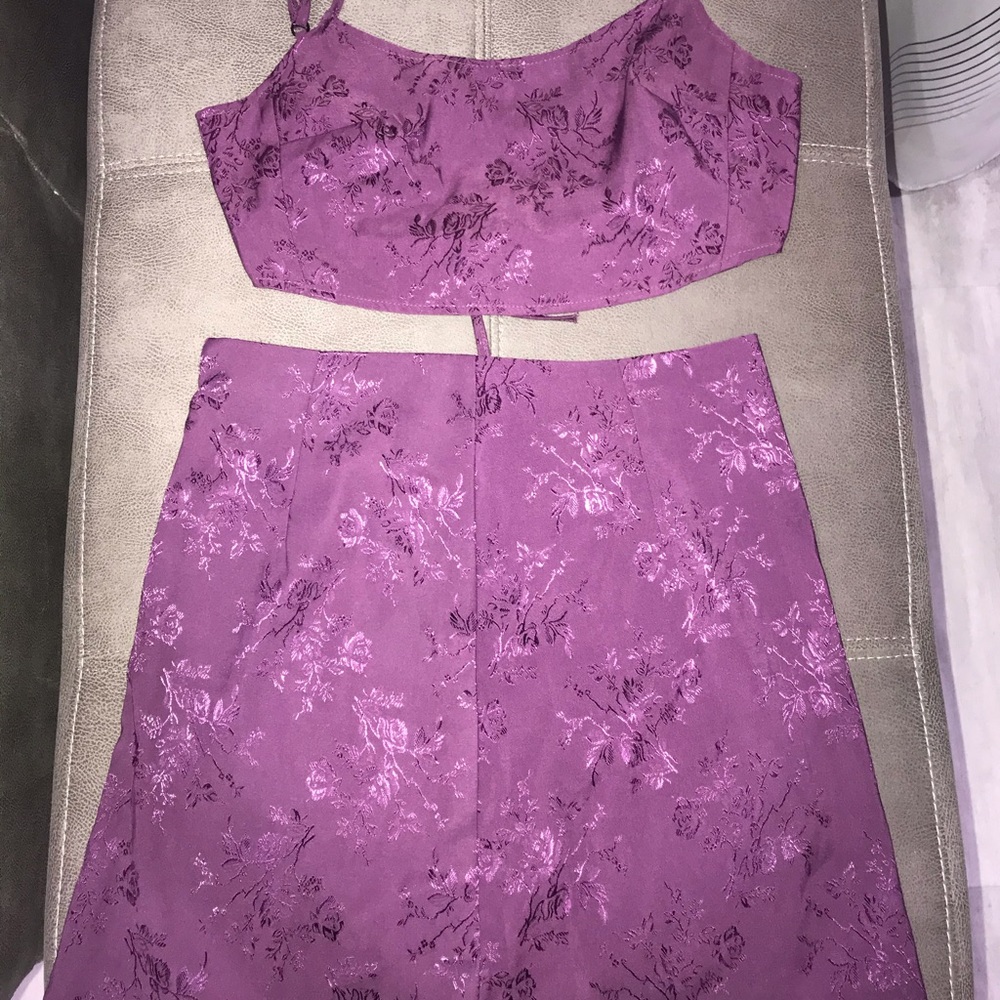 Violet Purple Floral Embroidered Set